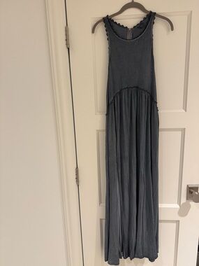 POL Gray Sleeveless Maxi Dress with Crochet Trim
